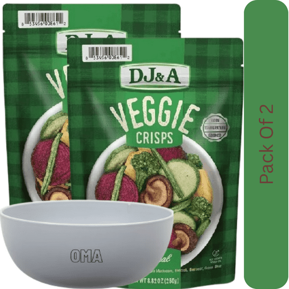 DJ&A Original Veggie Crisps, Wholesome Vegetable Snacks, 8.8 oz. With White Bowl By OMA
