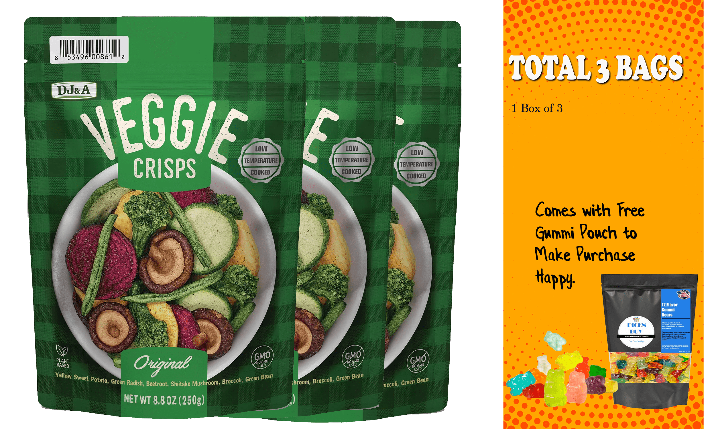 DJ&A Veggie Crisps Original, 8.8 oz. 3pk - Walmart.com