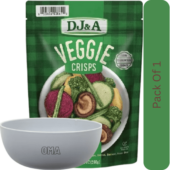 DJ&A Veggie Crisps Original, Lightly Seasoned Vegetable Chips, 8.8 oz. With White Bowl By OMA