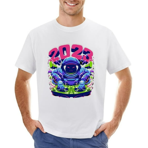 DJ Astronaut 2023 Men’s Graphic T-shirt Vintage Short Sleeve Sport Tee White XL