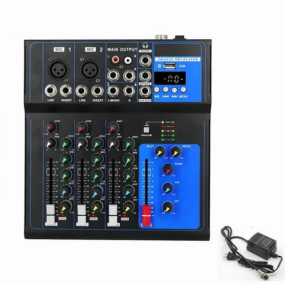 DJ Audio Mixer 4 Channel Sound Mixing Console with USB MP3 Jack 12V Power for Computer Recording and Live US Plug