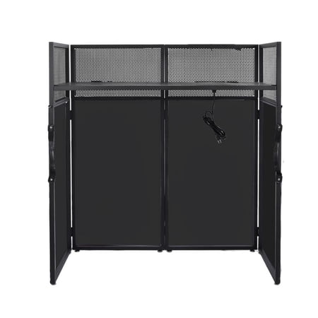 DJ Booth Facade Table Station with White/Black Scrim kit and Padded Travel Bag | Black Hardware
