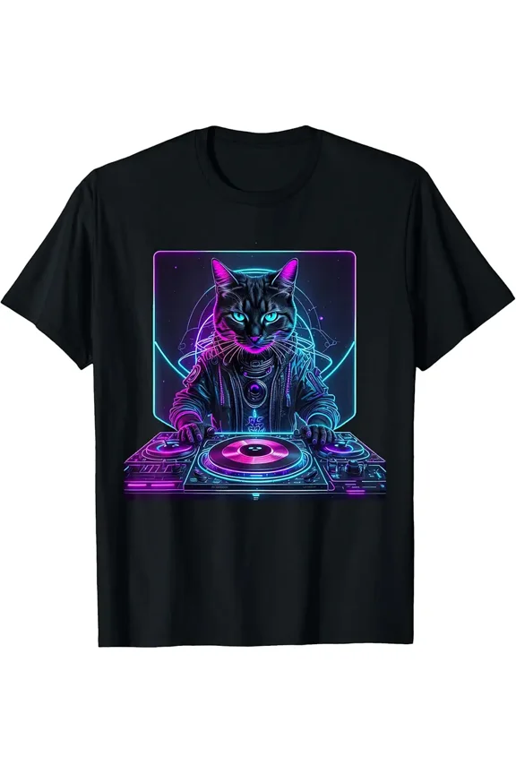 DJ Cat Funny House Meow Music Party EDM Techno T-Shirt