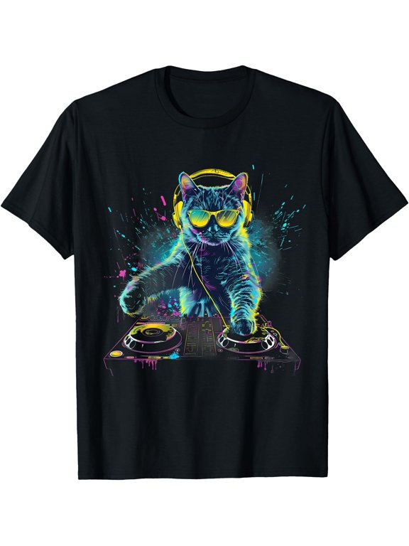 DJ Cat Splash House Music Beatmaker EDM Turntable DJ Cat T-Shirt