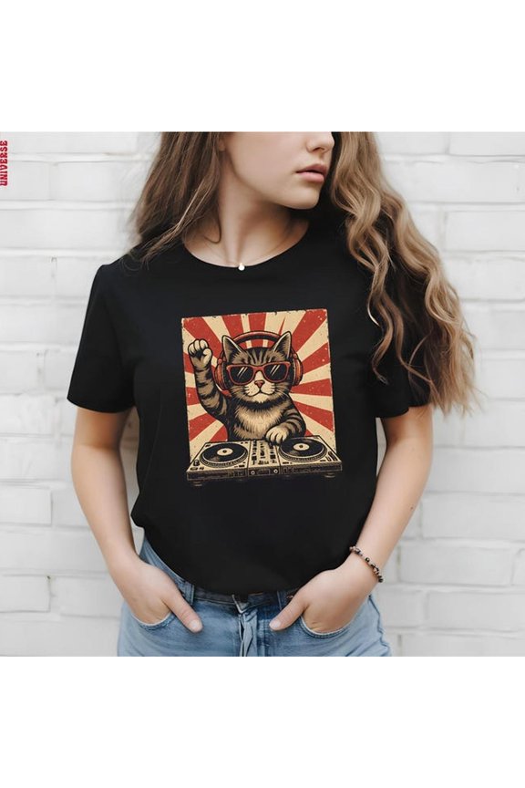 DJ Cat T-Shirt, Funny Rave Cat Tee, Music Lover Kitty Shirt, Party Cat DJ Graphic Tee, Cool Cat Lover Gift Idea, Gift For Him