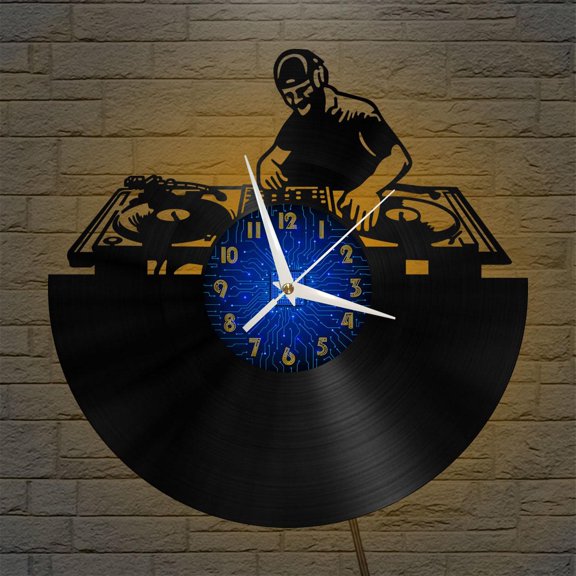 DJ Club Decor 2 12 Inch Vinyl Record Wall Clock - Silent, Creative, and Unique Clock for Living Room, Entryway, or Bedroom Decor - Perfect Gift Idea(12 inchs B with LED)