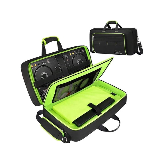 DJ Controller Case For DDJ-FLX4/ DJ 400/ DDJ-REV1, Padded DJ Controller Bag With 5 Pockets For Laptop, Cables, DJ Carrying Case With Adjustable Shoulder Strap, 21.5"X11.8"X2.5", All Black