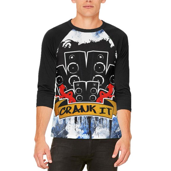 DJ Crank it to Eleven 11 Super Bass Speakers Mens Raglan T Shirt White-Black SM
