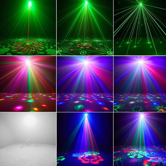 DJ Disco Lights Party Lights, 5-in-1 DJ Light for Parties DMX & Sound Activated with RGBW Derby Light, White Strobe & Pattern Effect Indoor for Wedding Rave Club Dance Bar Gig Stage Lighting