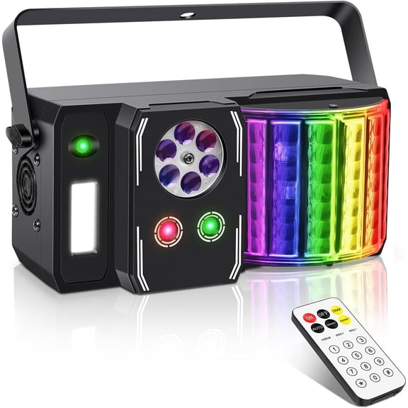 DJ Disco Lights Party Lights, 5-in-1 DJ Light for Parties DMX & Sound Activated with RGBW Derby Light, White Strobe & Pattern Effect Indoor for Wedding Rave Club Dance Bar Gig Stage Lighting