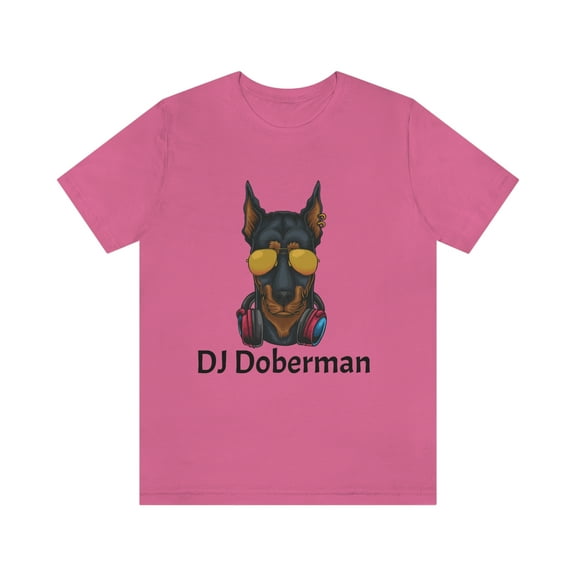 DJ Doberman Musician Dog Funny Unisex Jersey Short Sleeve Tee