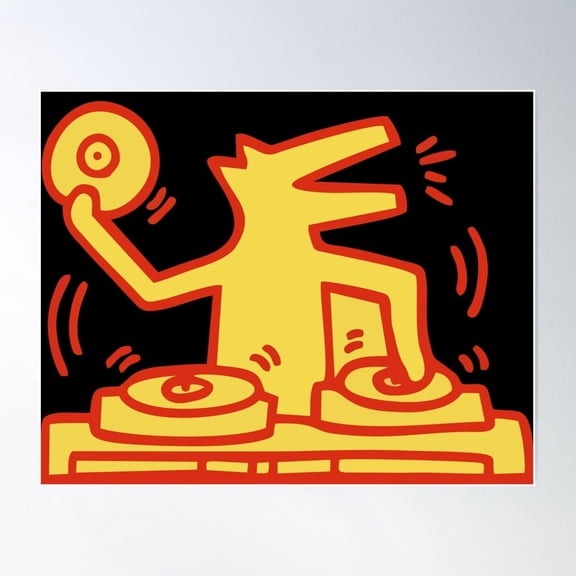 DJ Dog Haring Music Keith Pop Art Gold Poster, 24x36 UNFRAMED