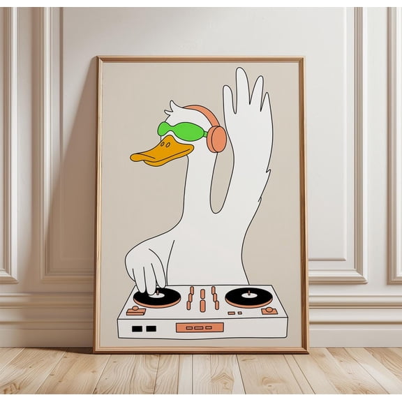 DJ Duck Funny Animal Music DJ Print Cute Duck Illustration Unframed Paper Print