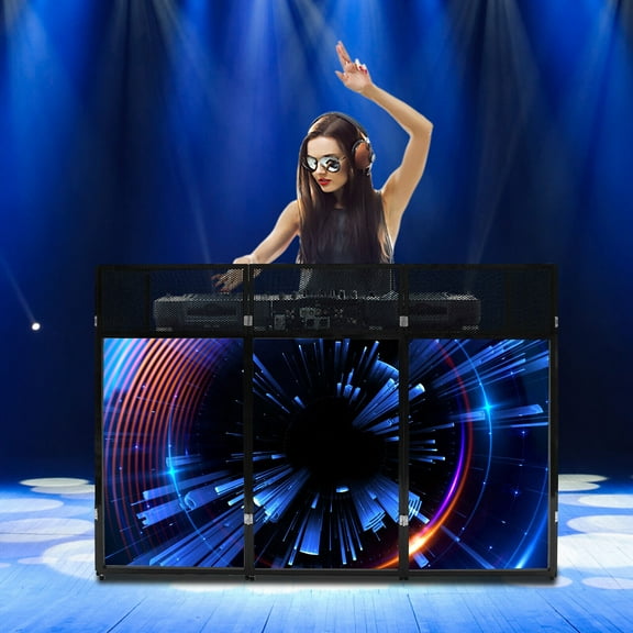 DJ Event Facade Black White Scrim Metal Frame Booth + 23x73 Flat Table Top