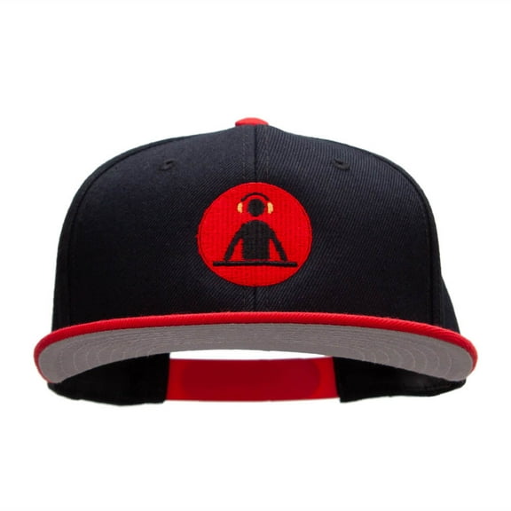 DJ Icon Embroidered Wool Blend Pro Style Snapback - Red Black OSFM