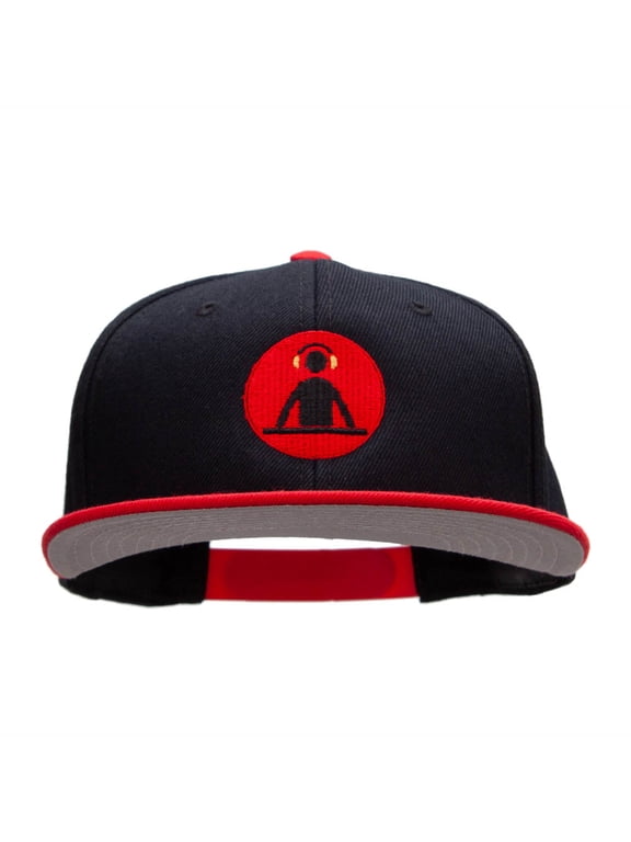 DJ Icon Embroidered Wool Blend Pro Style Snapback - Red Black OSFM