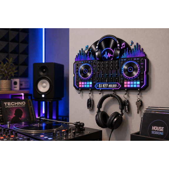 DJ Key Holder Wooden Key Hanger Personalized Gift for DJs, Beat Makers & Music Lovers