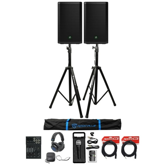 DJ Kit w/ (2) Mackie Thrash212 12" Powered Speakers+Mixer+Stands+Mic+Headphones