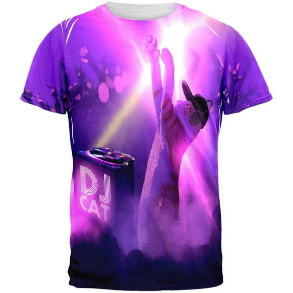 DJ Kitty Cat Club All Over Adult T-Shirt - Large