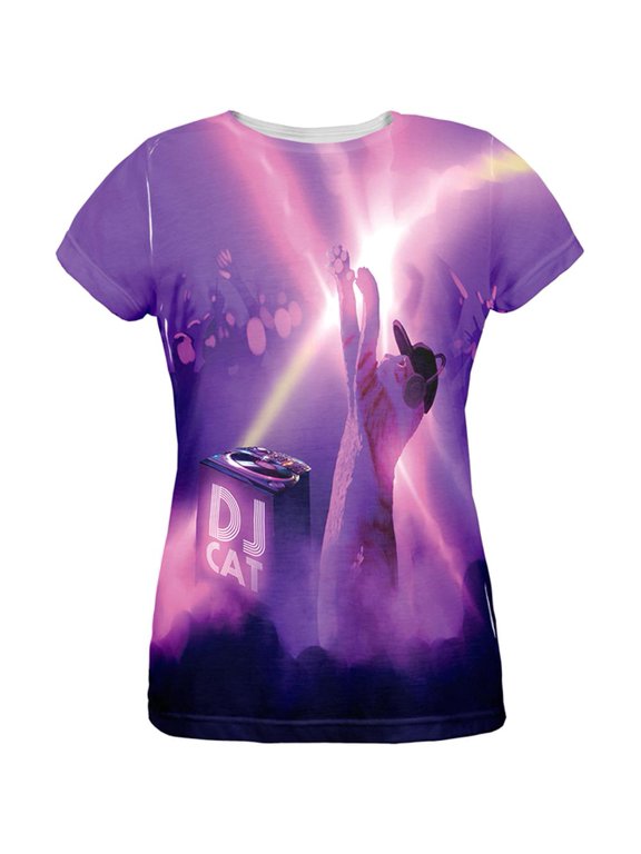 DJ Kitty Cat Club All Over Womens T-Shirt - Large