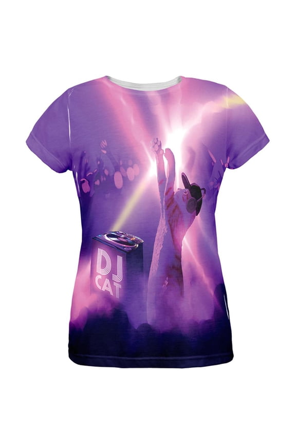 DJ Kitty Cat Club All Over Womens T-Shirt - Small