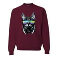 thumbnail image 1 of DJ Kitty Cat with Headphones | Mens Cat Lover Crewneck Graphic Sweatshirt, Maroon, 2XL, 1 of 3