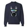 thumbnail image 1 of DJ Kitty Cat with Headphones | Mens Cat Lover Crewneck Graphic Sweatshirt, Navy, Small, 1 of 3