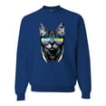 thumbnail image 1 of DJ Kitty Cat with Headphones | Mens Cat Lover Crewneck Graphic Sweatshirt, Royal, 2XL, 1 of 3
