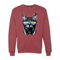 thumbnail image 1 of DJ Kitty Cat with Headphones | Mens Cat Lover Crewneck Graphic Sweatshirt, Vintage Heather Red, 2XL, 1 of 3