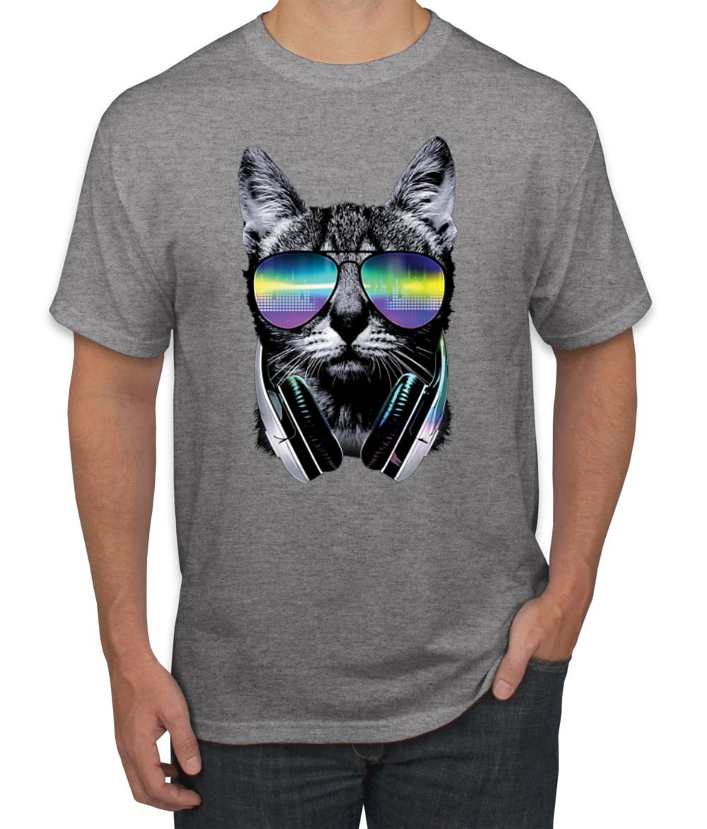 DJ Kitty Cat with Headphones Mens Cat Lover Graphic T Shirt Forest Green X Large Walmart