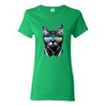 thumbnail image 1 of DJ Kitty Cat with Headphones | Womens Cat Lover Graphic T-Shirt, Kelly, X-Large, 1 of 3