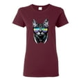 thumbnail image 1 of DJ Kitty Cat with Headphones | Womens Cat Lover Graphic T-Shirt, Maroon, Medium, 1 of 3