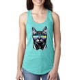 thumbnail image 1 of DJ Kitty Cat with Headphones | Womens Cat Lover Jersey Racerback Tank Top, Tahiti Blue, Large, 1 of 3