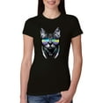 thumbnail image 1 of DJ Kitty Cat with Headphones | Womens Cat Lover Slim Fit Junior Tee, Black, Small, 1 of 3
