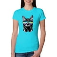 thumbnail image 1 of DJ Kitty Cat with Headphones | Womens Cat Lover Slim Fit Junior Tee, Tahiti Blue, X-Large, 1 of 3