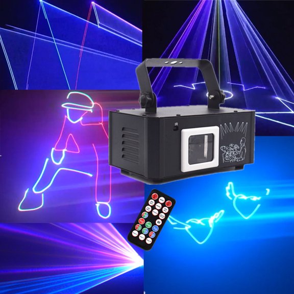 DJ Laser Party Lights, 3D Animation RGB Stage Lighting, DMX512 Music Sound Activated Disco Projector Lights, Remote Control Beam Effect Scan Light for Bar Wedding Nightclub Live Show