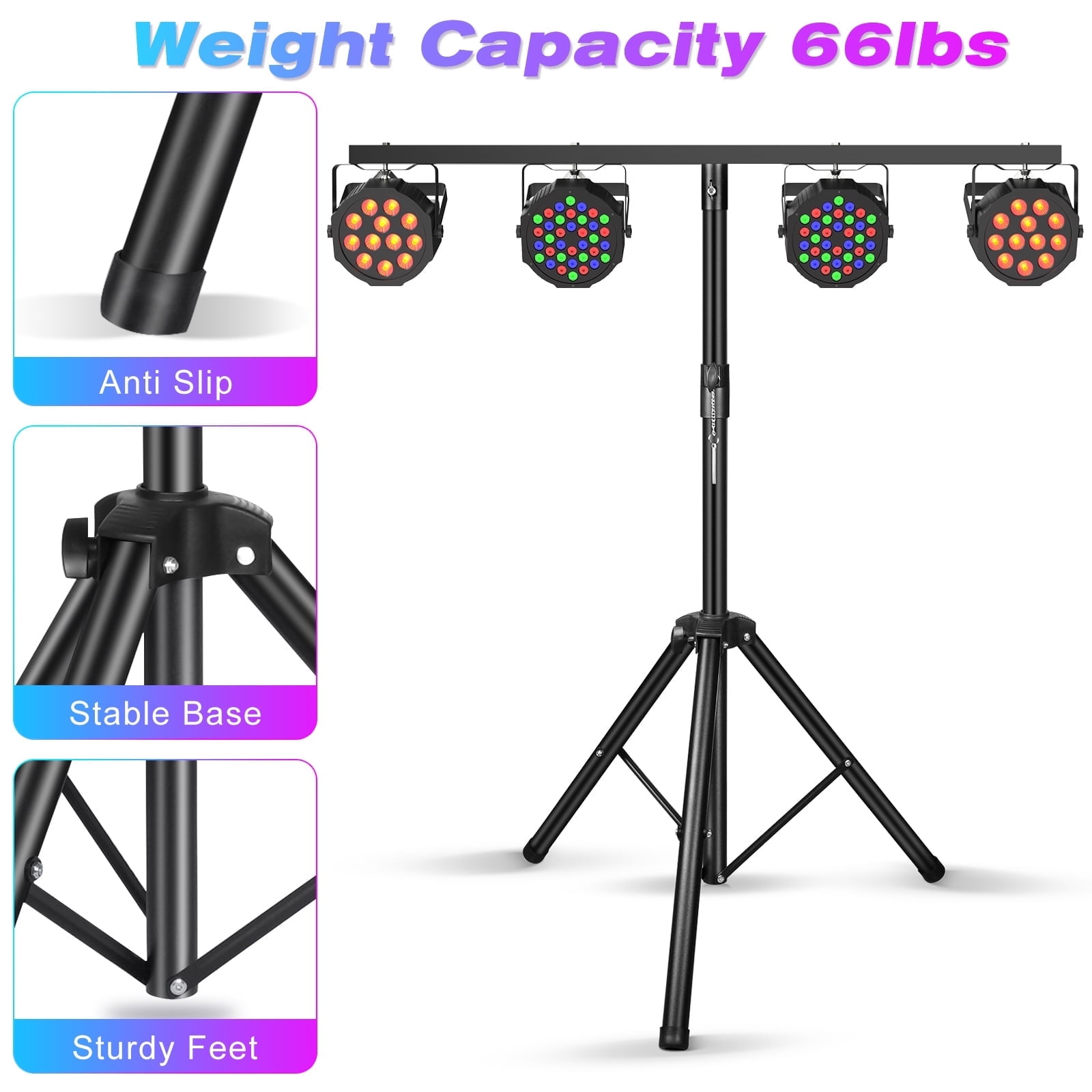 DJ Lighting Tripod \u0026 T-Bar Light Stand Pro Audio Stage Equipment for Par  Cans Wash Lighting Fixtures Stage Party Disco Lights - Walmart.com, image size:1600x1600