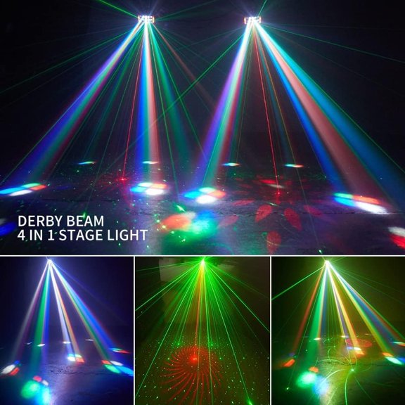 DJ Lights Party Light, Stage Disco Light 4 in 1 RGBW Derby Beam, Led Strobe, Remote & DMX Control Perfect for Wedding Bar Club Disco Party Festival Stage & DJ Lighting, Black