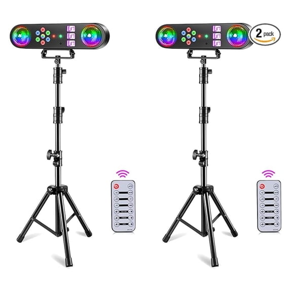 DJ Lights with Stand,5 in 1 Dj Lights for Parties Disco Ball Stage Party Light Set with Sound Activated Control, UV,Strobe, Dyeing, Led Par Light and Pattern Lighting for Bar Wedding Christmas-2PC