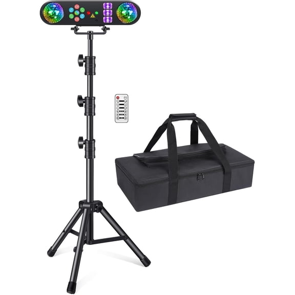 DJ Lights with Stand, 5 in 1 LED Party Bar Light Sound Activated DJ Stage Light Package, Rotating Disco Ball,Multiple Effect,UV & Strobe,Indoor for Wedding Gig Live Band Club Show Event