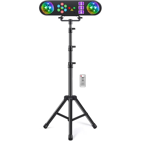 DJ Lights with Stand, 5 in 1 Party Bar Light Set with Rotating Ball, Strobe, UV, Colorful LED Par Light and , Sound Activated DJ Lighting System for Disco Stage Gig Band Wedding