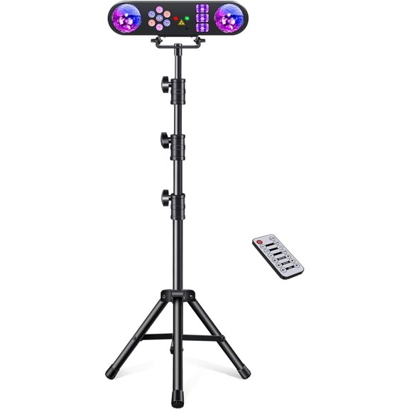 DJ Lights with Stand,Party Lights DJ Disco Light Sound Activated,5 in 1 Party Light Package with Rotating Ball,Strobe,UV,Colorful LED Par Lighting and for Gig Band Wedding Event Show