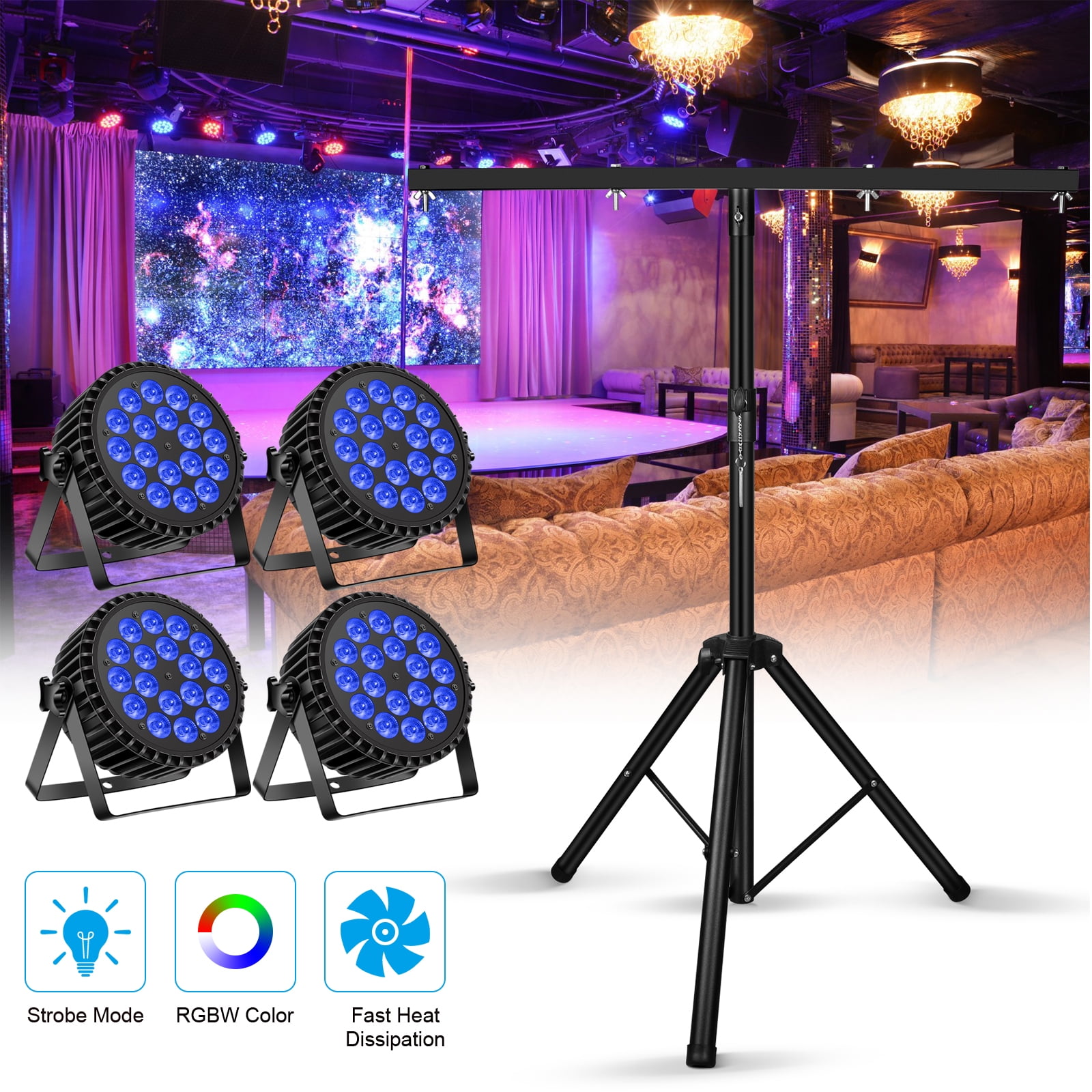 54PCS LED Par Light DMX RGBW Stage Lights Sound Activated DJ Par Light with  Stand