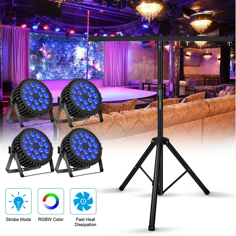 Stageglow DJ Lights with Stand 4pcs 18 LED par Light Set RGBW DMX Sound Activated Stage Lights for Party Bar Christmas Wedding Halloween Dance Show