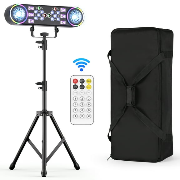 DJ Lights with Stand 7-in-1 DMX & Remote Professional Double Head Magic Ball Stage Light with Tripod Bag