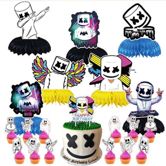 DJ Marshmello Party Decor Supplies Honeycomb Centerpieces Table Toppers Cake Toppers Decorations for Birthday