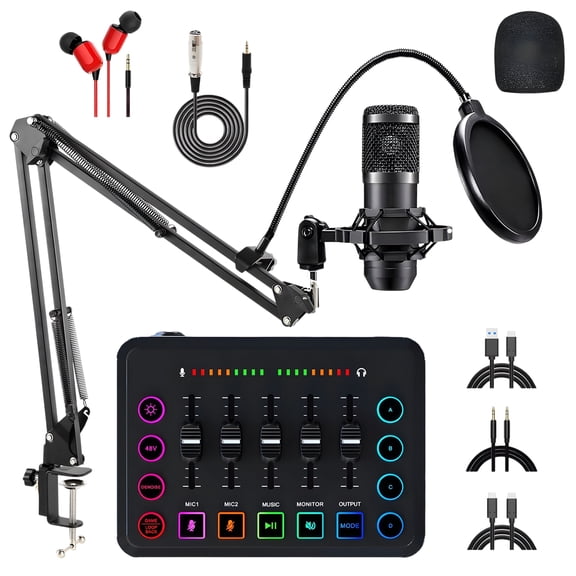 DJ Mixer Board, RGB Podcast Equipment Bundle