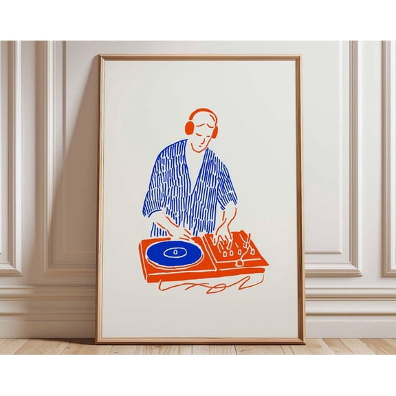 DJ Modern Minimalist Music Turntable Wall Art Print, Unframed Paper Poster 8x10in