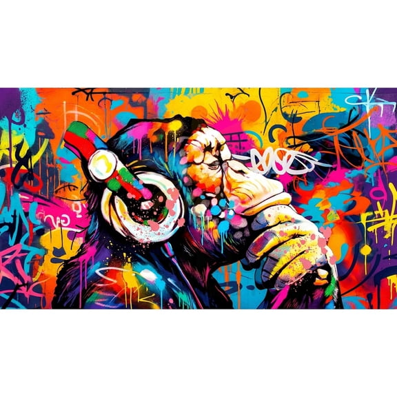 DJ Monkey Art Graffiti Music, Stretched Canvas