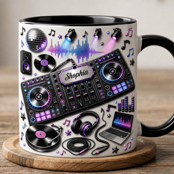 DJ Mug 2D Printed 3D Effect Personalized DJ Gift for Music Mixer Party DJ